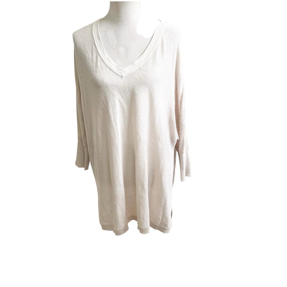 Garnet Hill Women’s 100% Organic Linen Tunic Size Medium V- Neck Light Beige